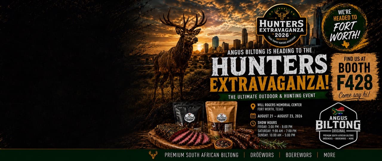 Angus Biltong at the 2026 Hunters Extravaganza in Fort Worth, booth F428